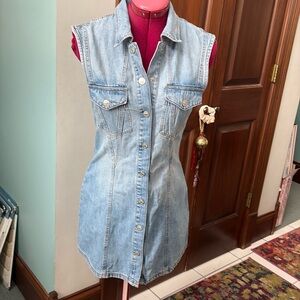Zara  Denim shirt dress  Front snaps light wash  blue  sleeveless/collar size XS